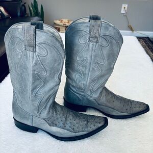 Minerva Genuine Ostrich Leather Gray Western Cowboys boots Size 8.5